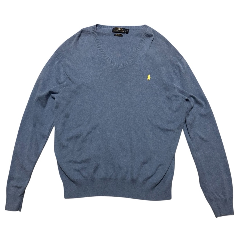 Polo Ralph Lauren Pima Cotton V Neck Pullover Sweater Mens Large Blue